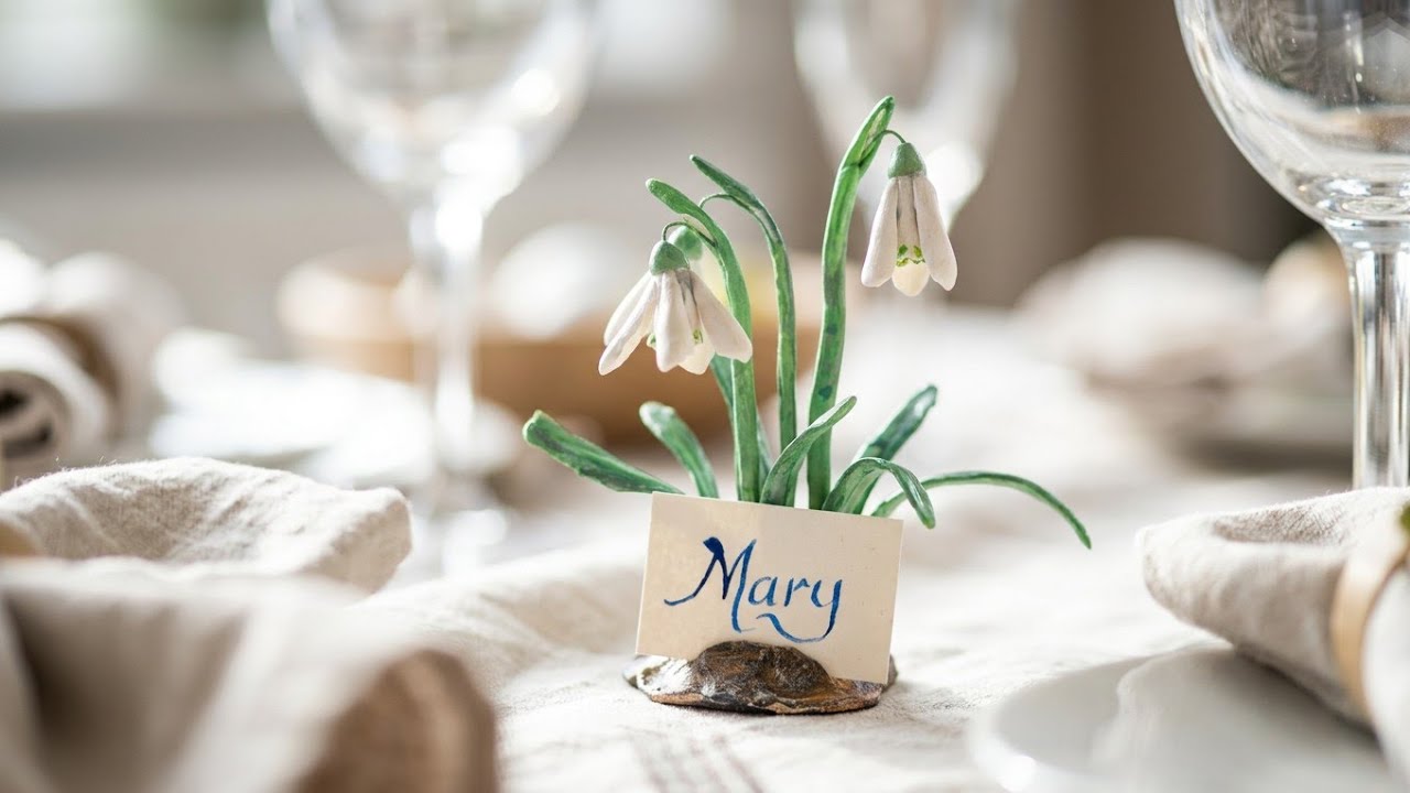 Delicate Snowdrop Place Card Holders | Hand-Sculpted Air Dry Clay Easter Table Decor