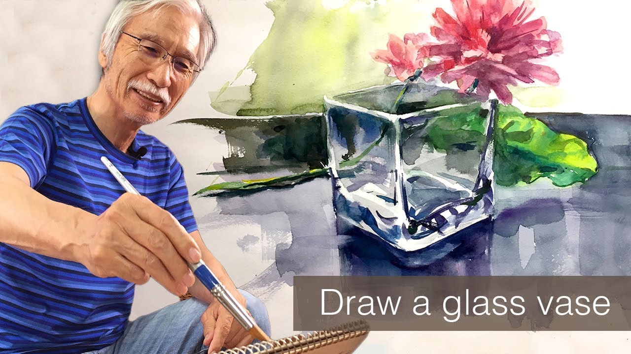 [Eng sub] Draw a glass vase in Watercolor 〜ガラス容器を水彩で描く〜 透明水彩｜塗り方｜技法｜初心者