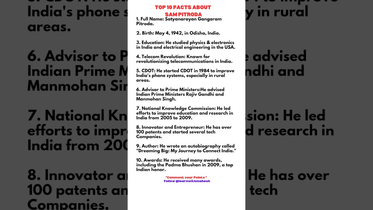 Who is Sam Pitroda ? #facts #advisor