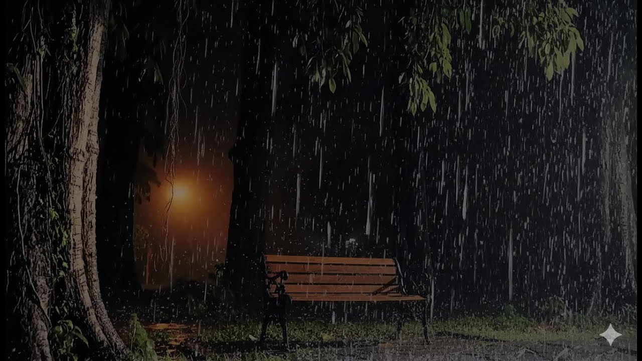 Continuous Heavy Rain on Roof at Night – Long Rain Ambience for Insomnia and Calm Mind