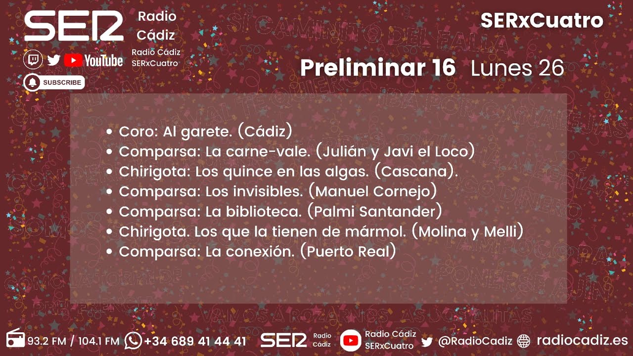🔴 EN DIRECTO COAC2026: Preliminar 16. Comparsa Manolo Cornejo. Chirigota Molina y Melli