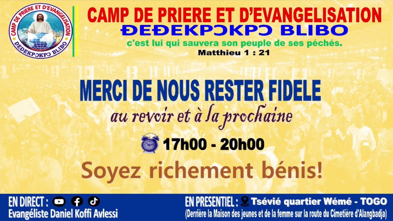 Bienvenue au programme du réveil spirituel de trois (3) jours du mois de mars. Mercredi 11 mars 2026