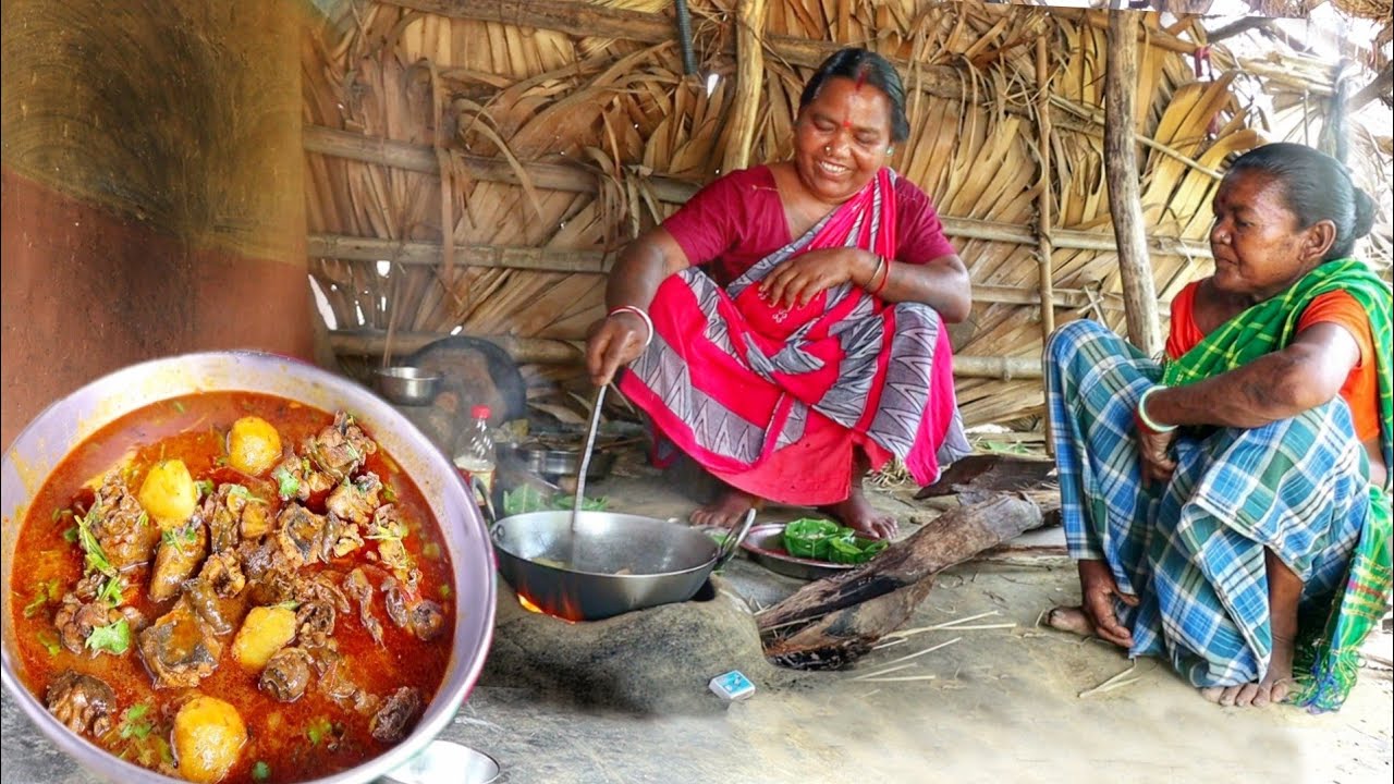delicious chicken curry cooking & eating by santali tribe women||rural village life