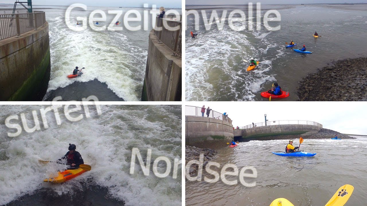Gezeitenwelle surfen Wildwasser paddeln in Schleswig Holstein auf der Nordsee