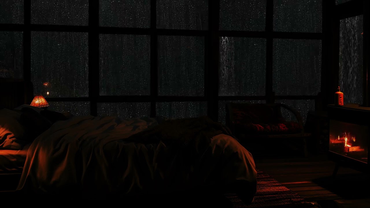 Dark Night Rainy Bedroom Ambience ⛈️ Thunders & Rainstorms for Deep Sleep & Relaxation