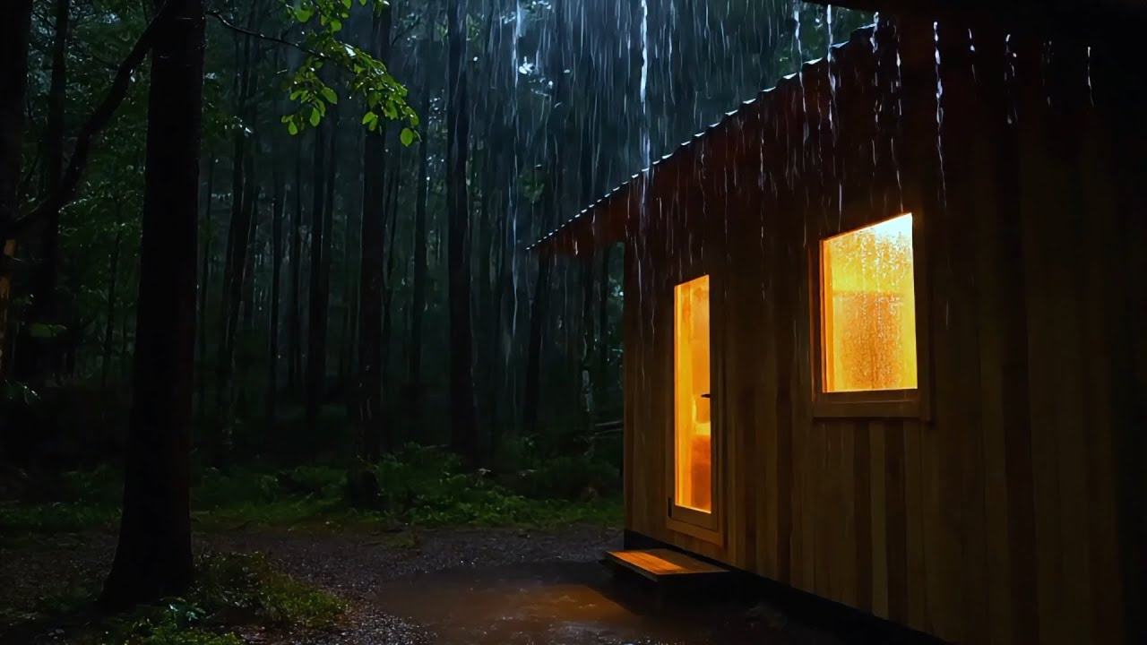 Heavy Rain and Thunderstorm ASMR 🌲🌧️ Cozy Cabin Night for Sleep & Relaxation