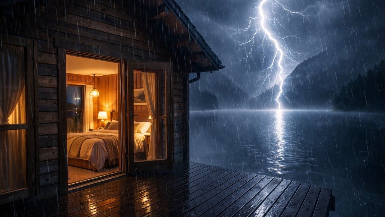 Rain Sounds for Sleep 🌧️ Relaxing Rain on Lake Cabin | Calm Mind & Deep Sleep