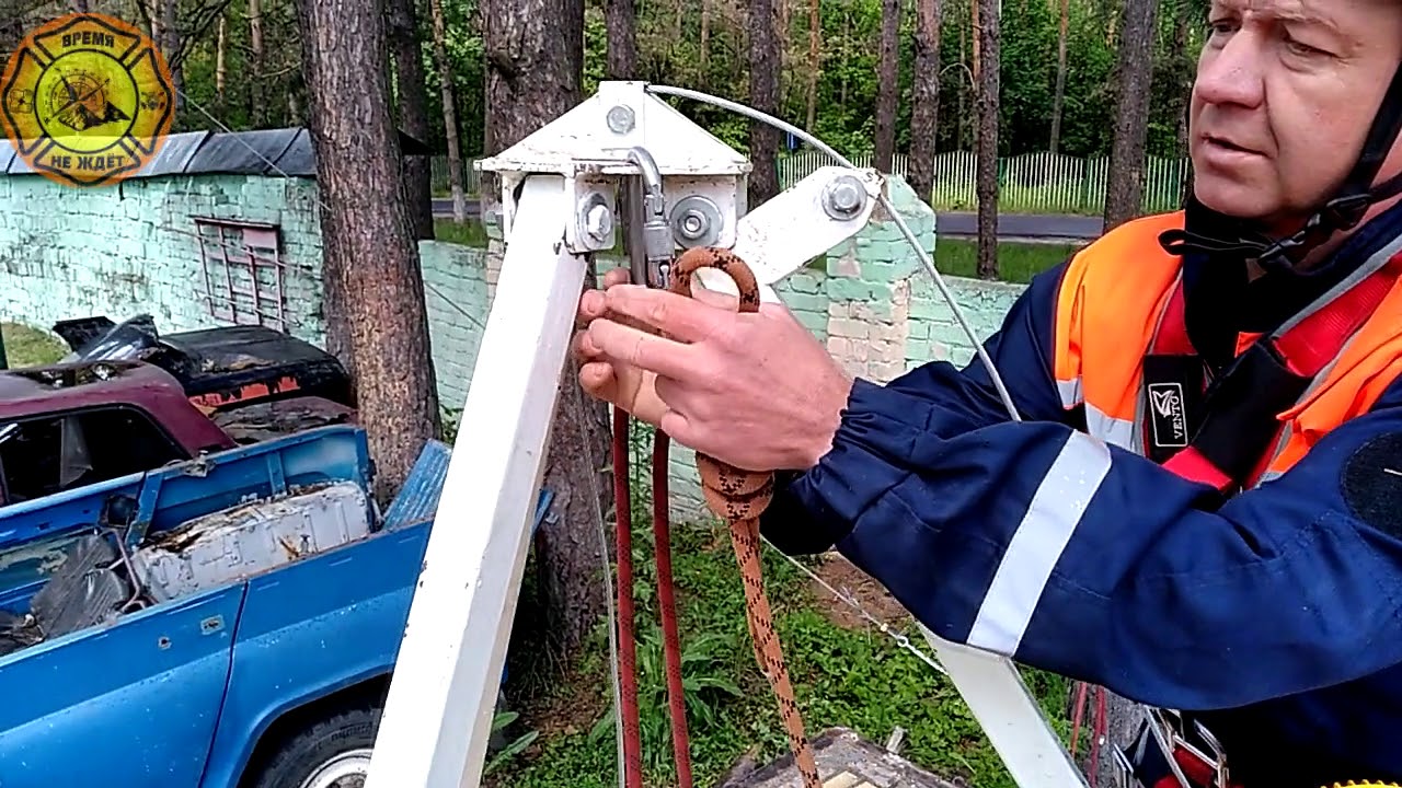 Подъем пострадавшего при помощи трипода