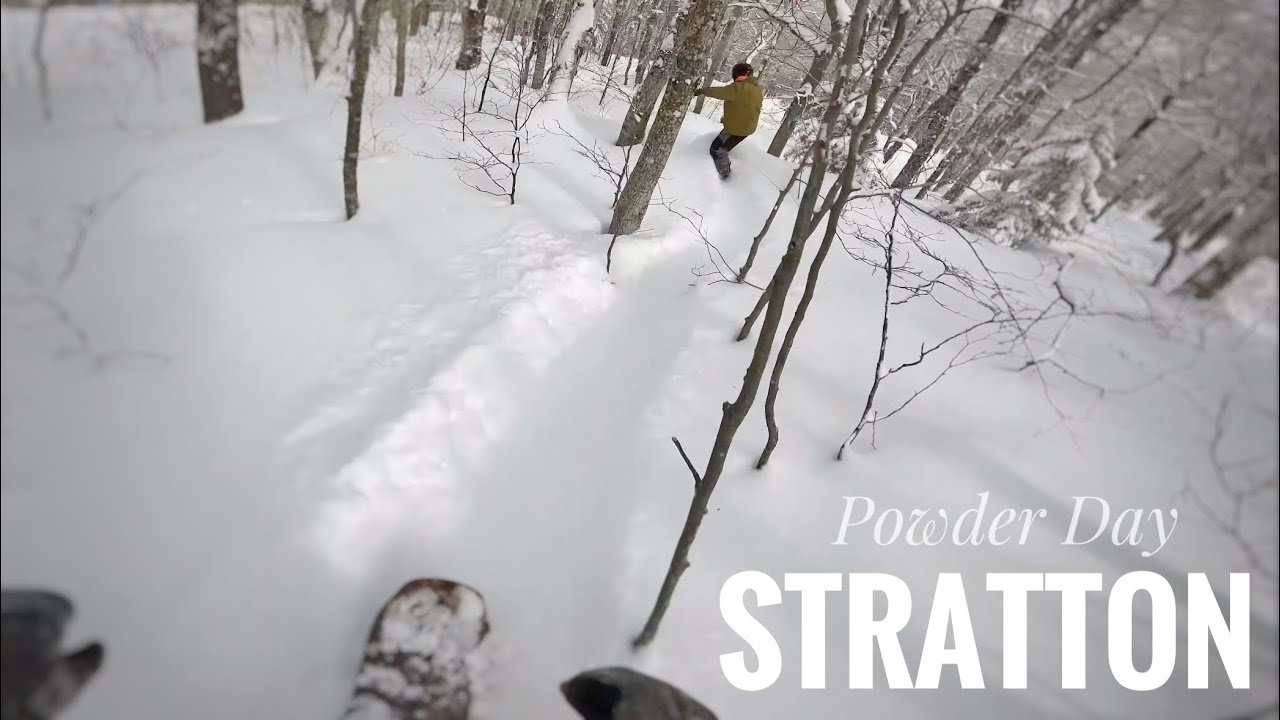 POWDER Day at Stratton, Vermont! Full Day Snowboarding and Exploring the Glades