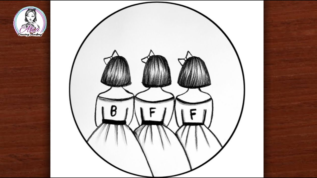 Three Best Friends Drawing Pencil Sketch | BFF Drawings Easy Step by Step | How to Draw Best Friends