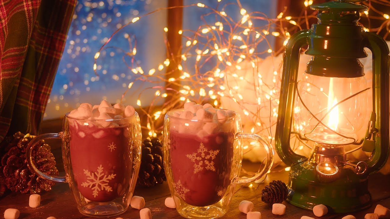 Winter Coffee Shop Ambience ⛄️ Hot Chocolate by the Crackling Fire on a Cold Winter's Night