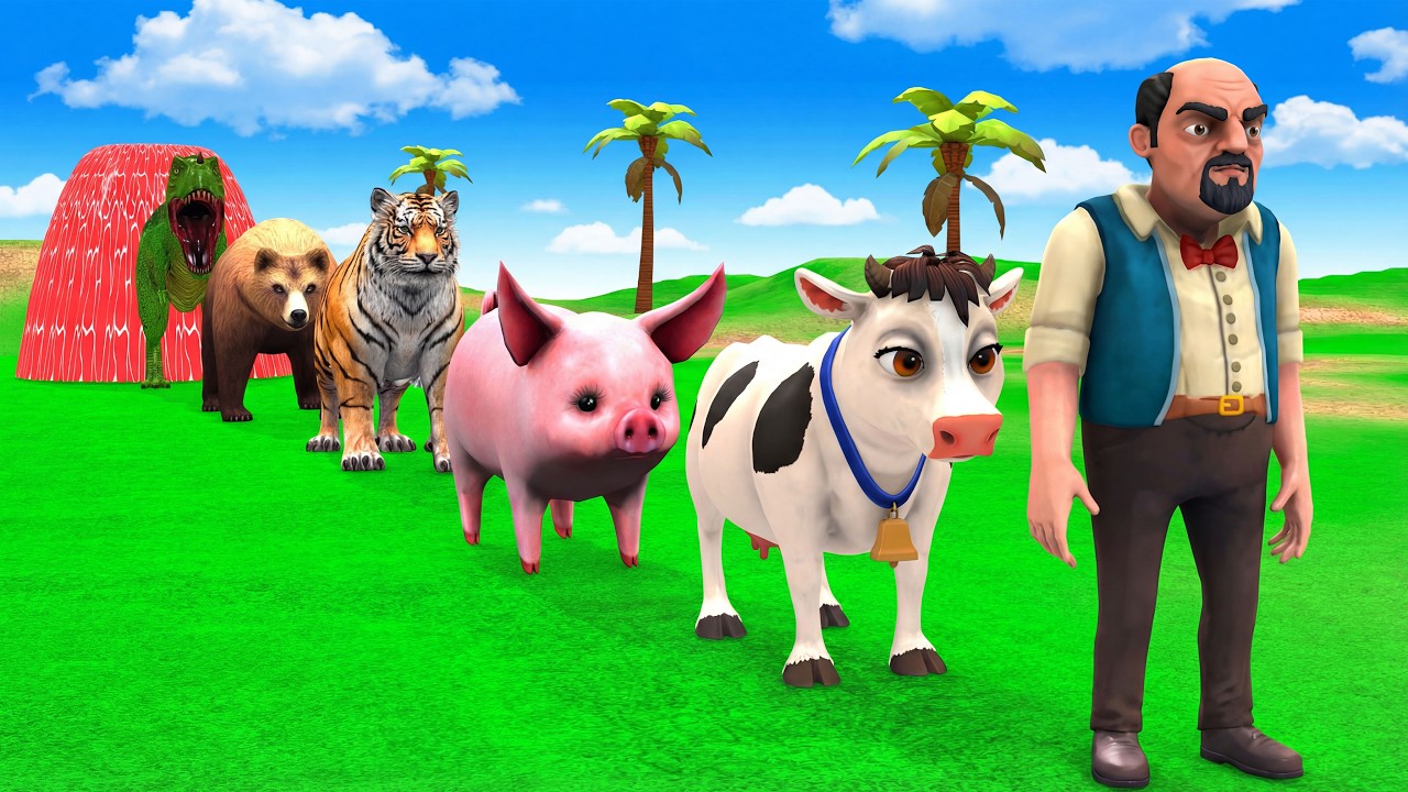 Long Slide Game With Cow Elephant Gorilla Hippopotamus Tiger 3d Animal Game Funny 3d Animals