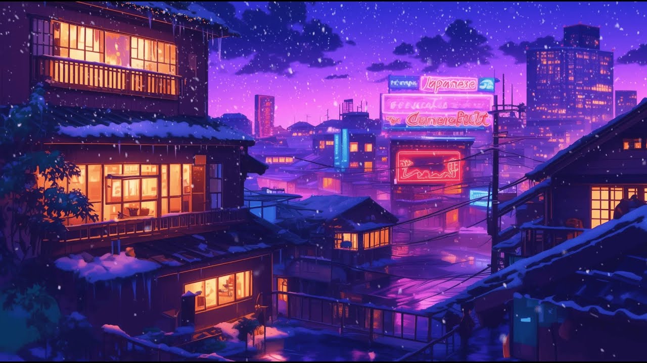 🌙 80’s & 1990 Snowfall Over Quiet Streets | Lofi Study Beats | The Japanese Town