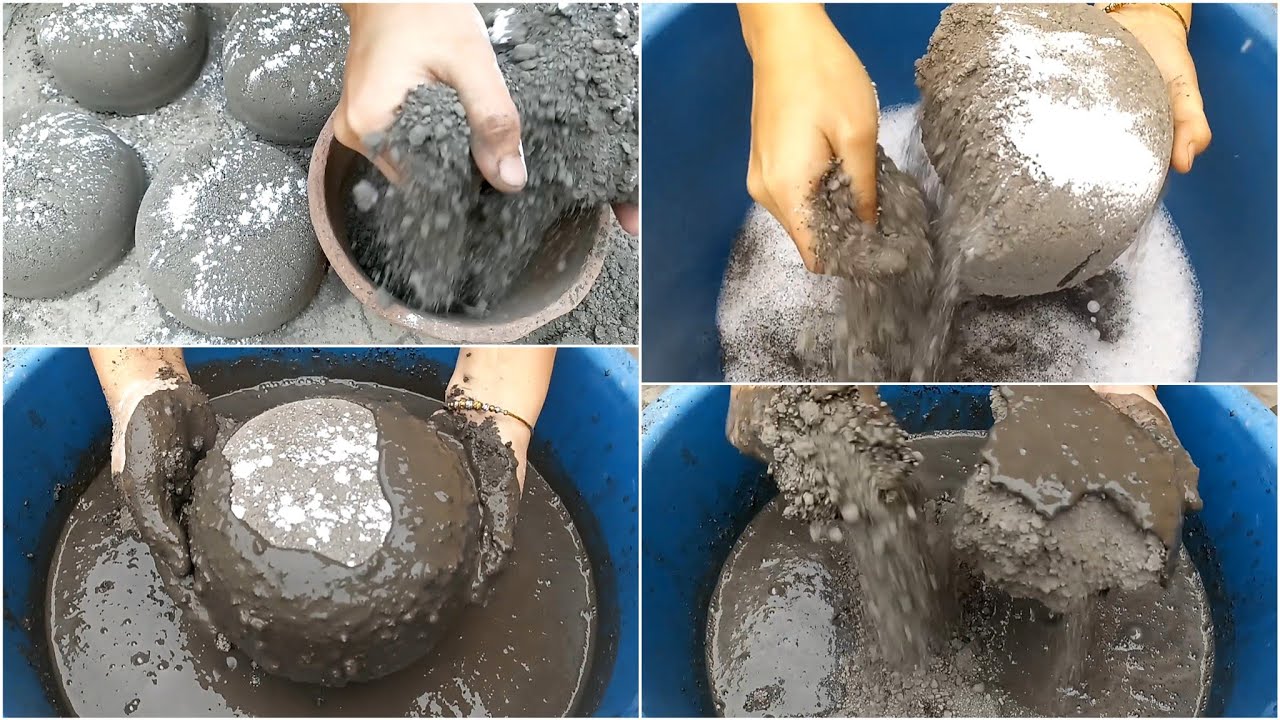 Asmr: 9K Celebrations 5 Mud Concrete Dry Floor Clay Pot & Water Whole Dip, Crumbling & Mixing🤎🤍#asmr