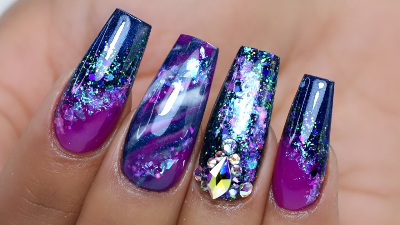 ACRYLIC NAIL TUTORIAL | EVIL WITCH | GLITTERBELS | POISON PURPLE RAIN BLUE VELVET