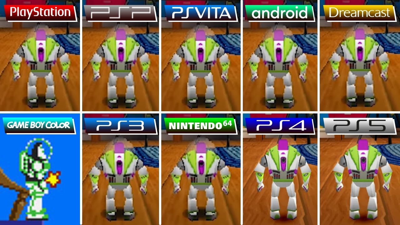 Toy Story 2 (1999) PS1 vs PSP vs Vita vs Android vs Dreamcast vs GBC vs PS3 vs N64 vs PS4 vs PS5