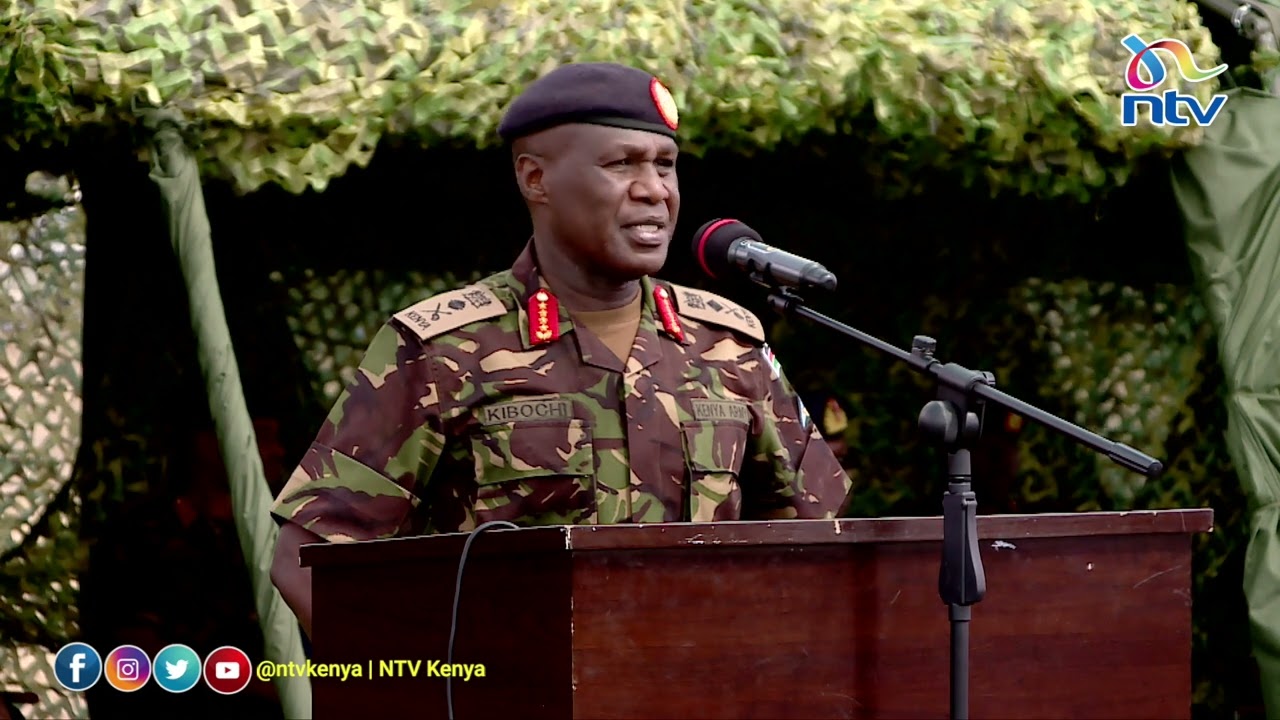 General Robert Kibochi speaks to KDF troops before deployment to Goma, DRC