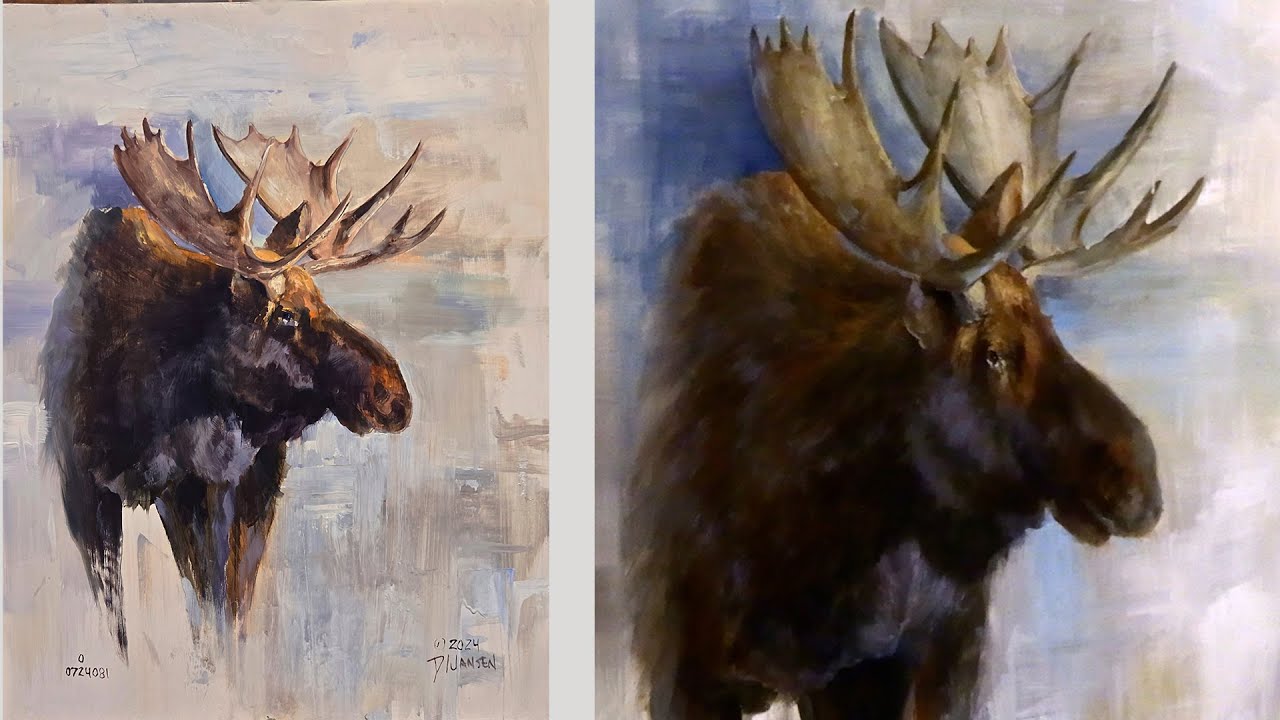 Painting a Moose with the Soft Edge Technique- Acrylic Wildlife Painting Techniques.