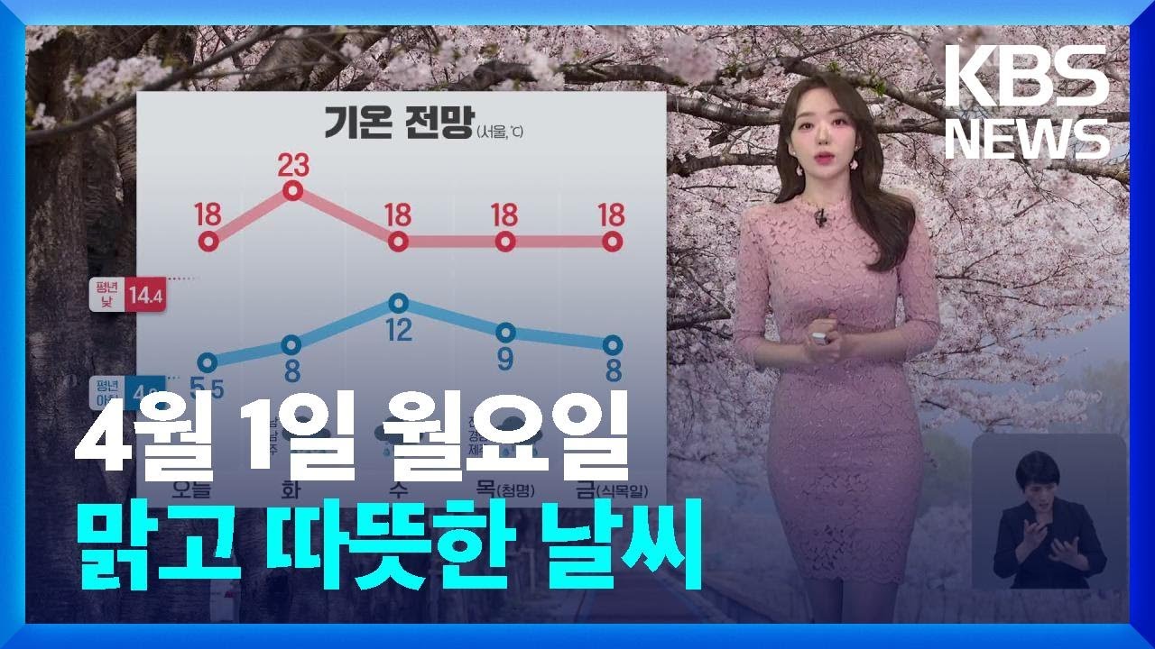 [날씨] 오늘 맑고 따뜻…중부지방 대기 건조 / KBS  2024.04.01.