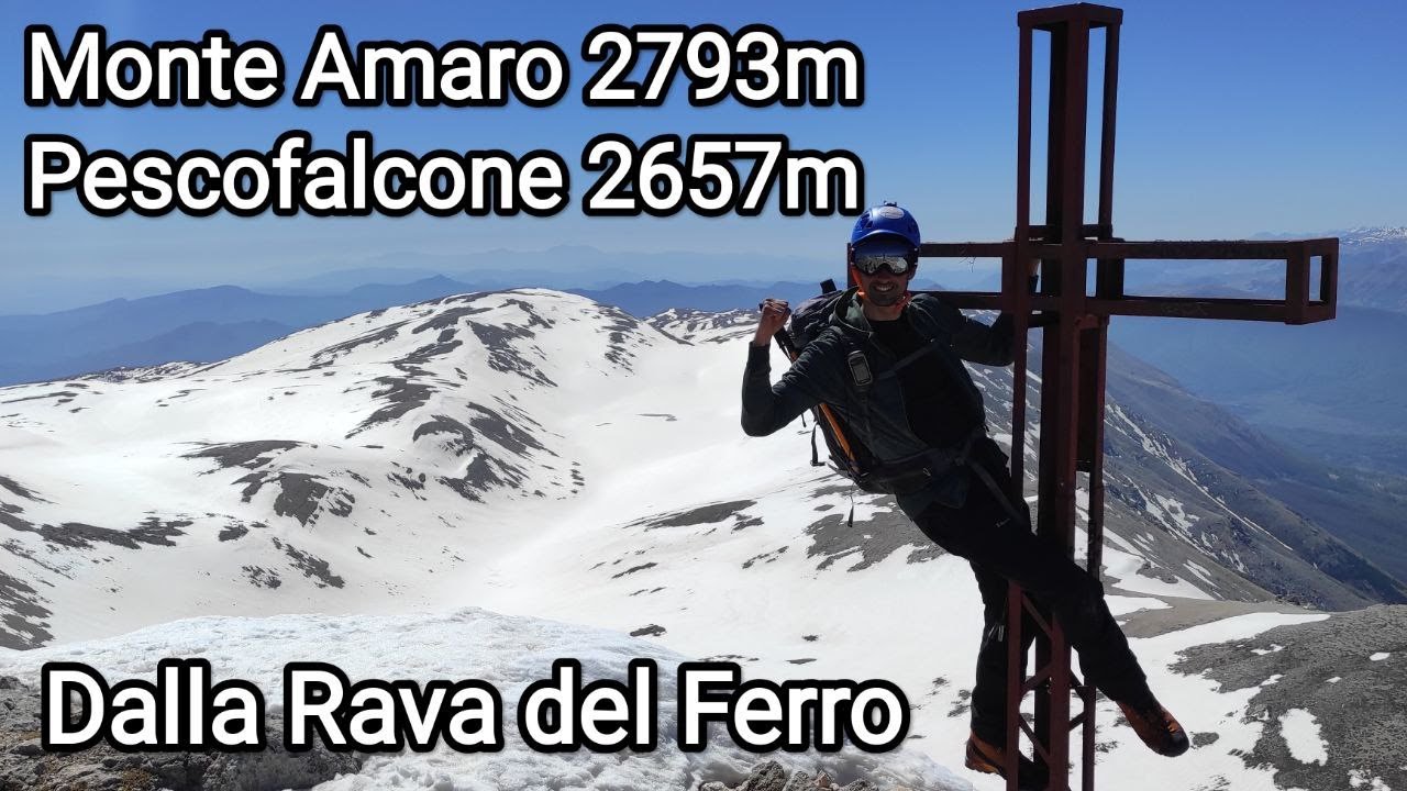 Monte Amaro 2793m e Pescofalcone 2657m invernale dalla Rava del Ferro