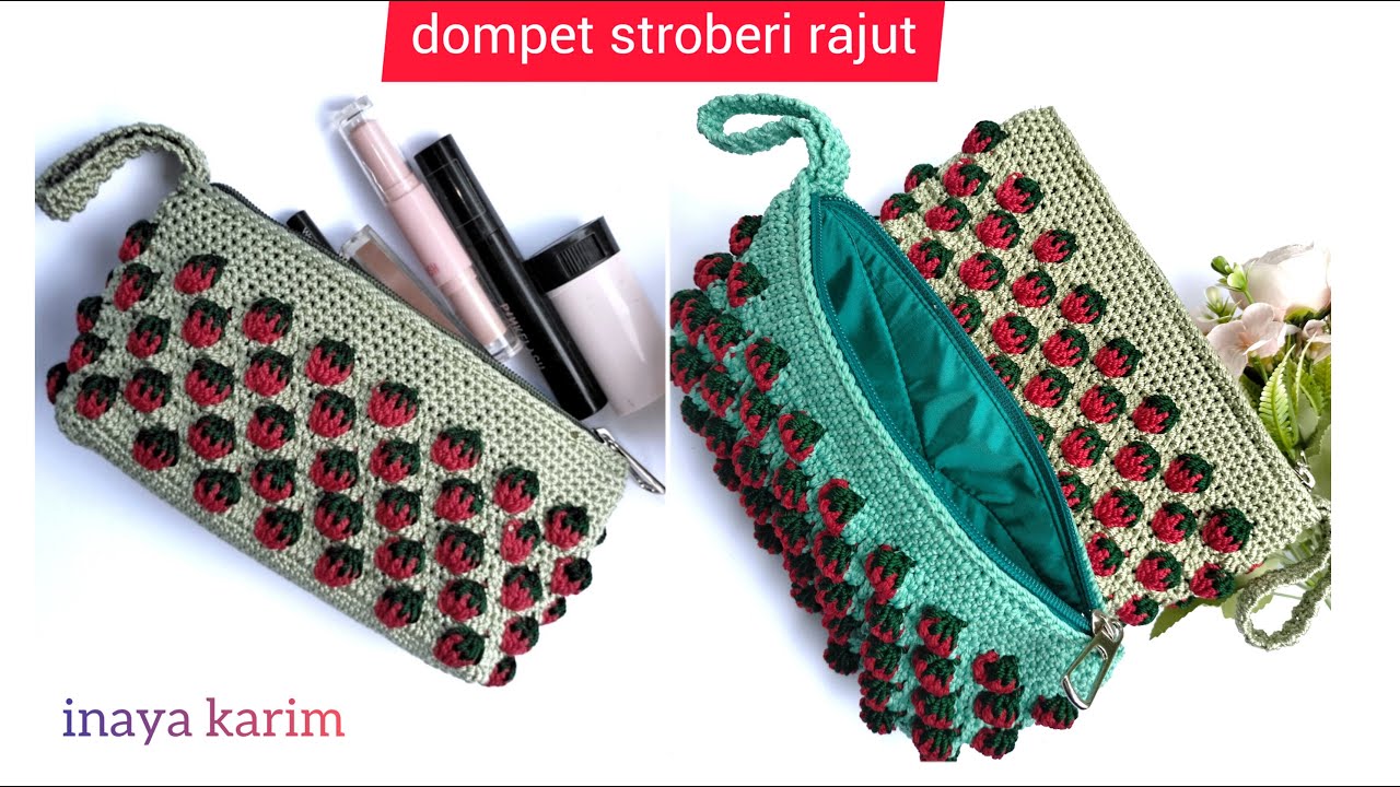 CROCHET ll DOMPET RAJUT MOTIF STROBERI ll TUTORIAL CROCHET