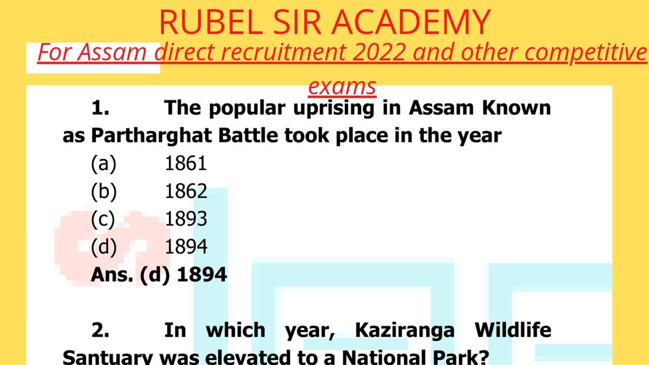 most important mcq questions for Assam direct recruitment 2022/ aru bleg competitive exams