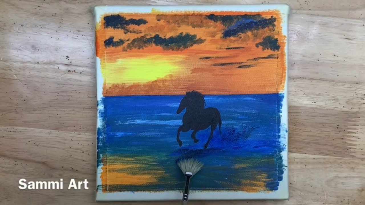 Daily challenge #75/ Horse ride on beach / Acrylic painting/Easy Painting