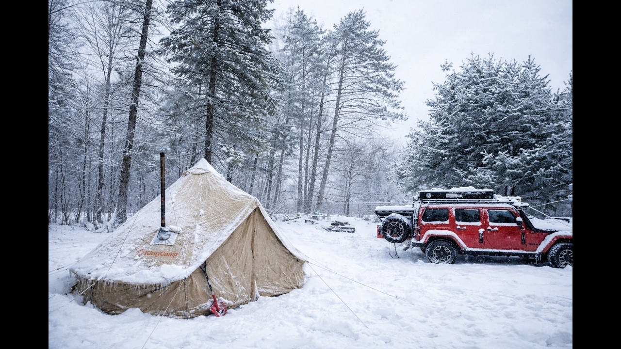Hot Tent Winter Camping in a Snow Storm