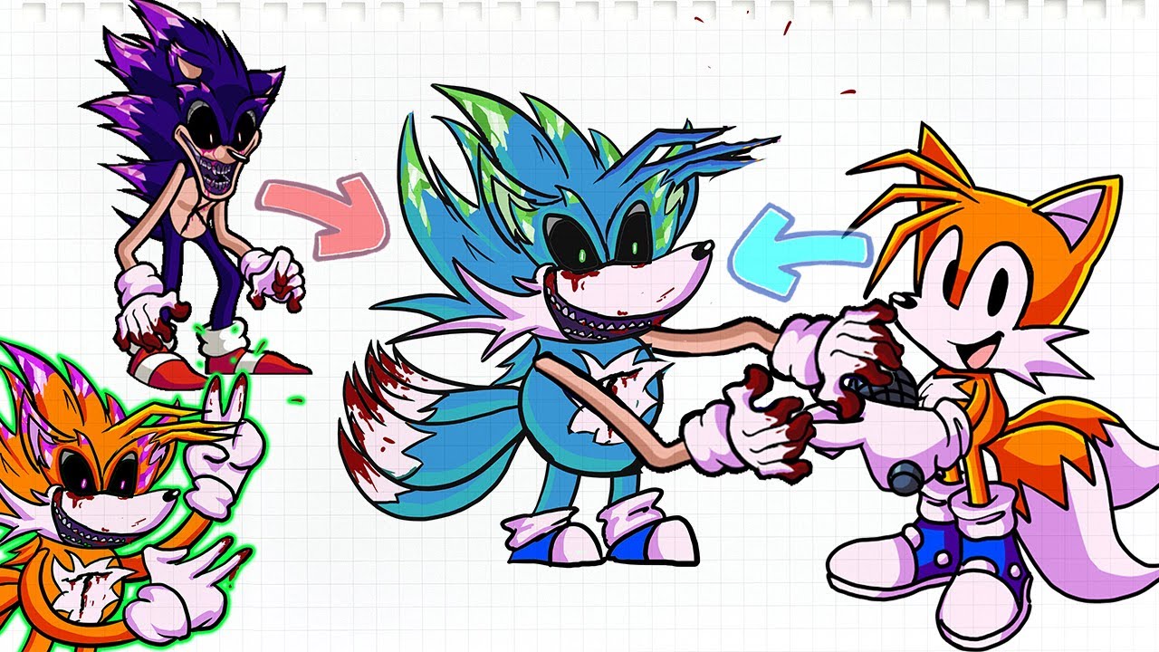 NEW concepts Sonic exe vs Tails / Redrawing Beast Sonic-Tails [FNF mod Swaping Drawing Speedpaint]
