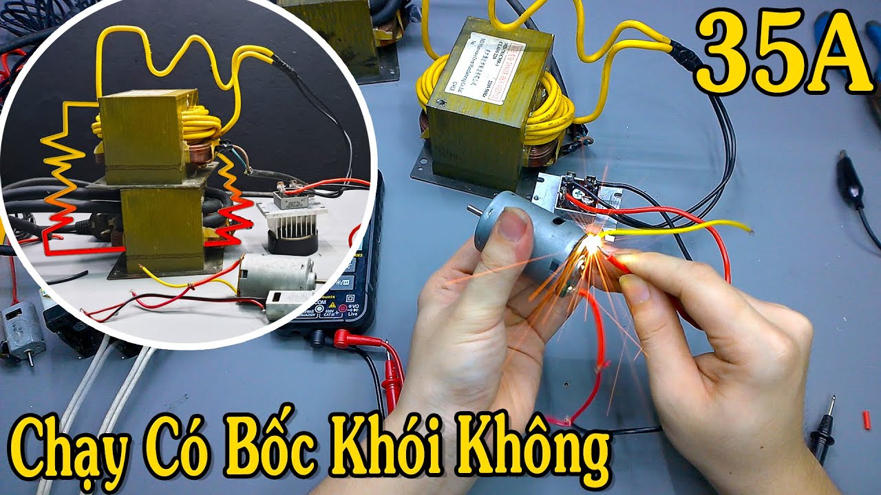Chế bộ nguồn siêu khủng 12v 35A 1000w từ biến áp của lò vi sóng chạy thử với các loại motor 775 550