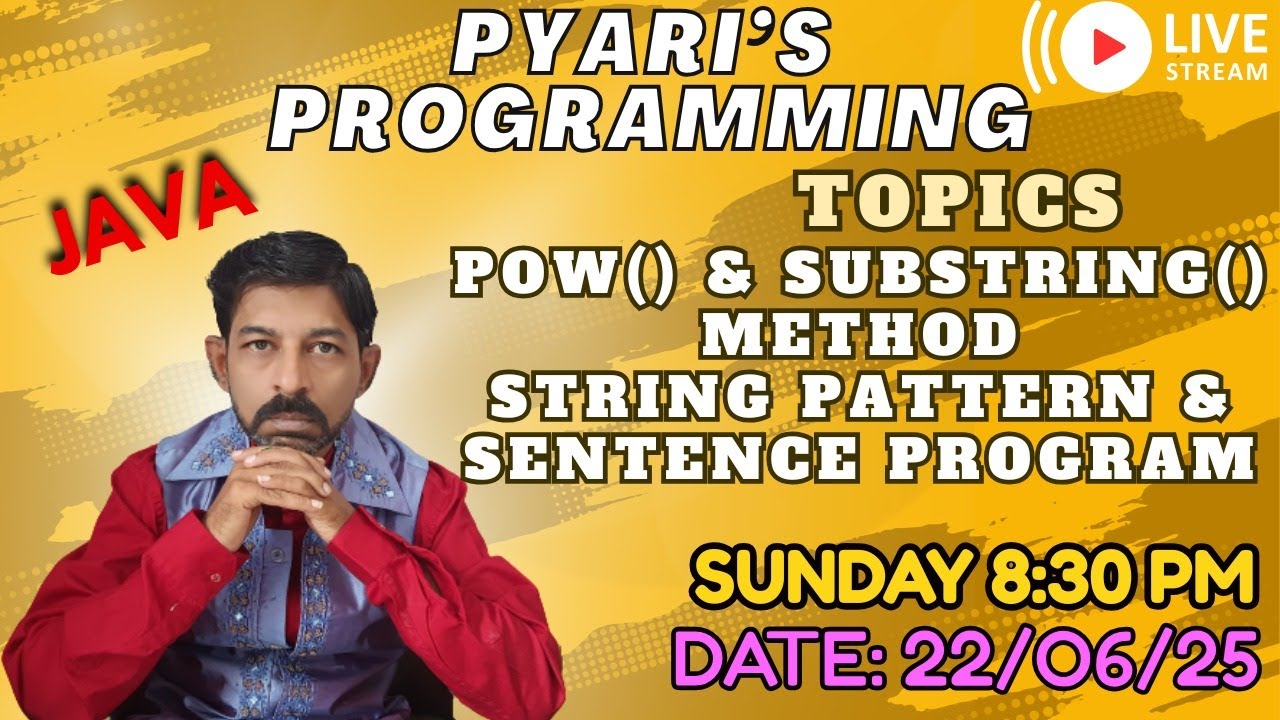 charAt() | indexOf() | lastIndexOf() | pow() | substr() | concat() | Word program | Pattern