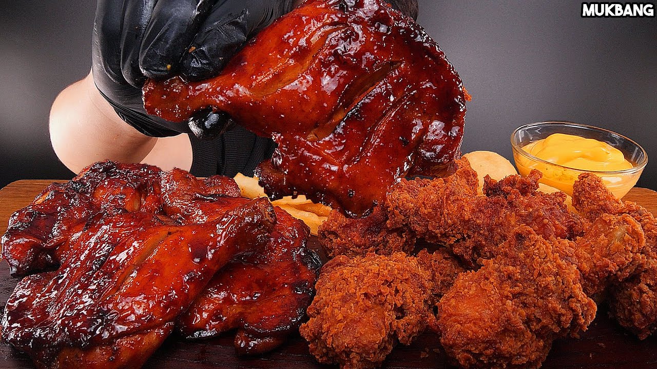 Курица барбекю и горячая жареная курица BBQ Chicken & Hot Fried Chicken Eating ASMR MUKBANG