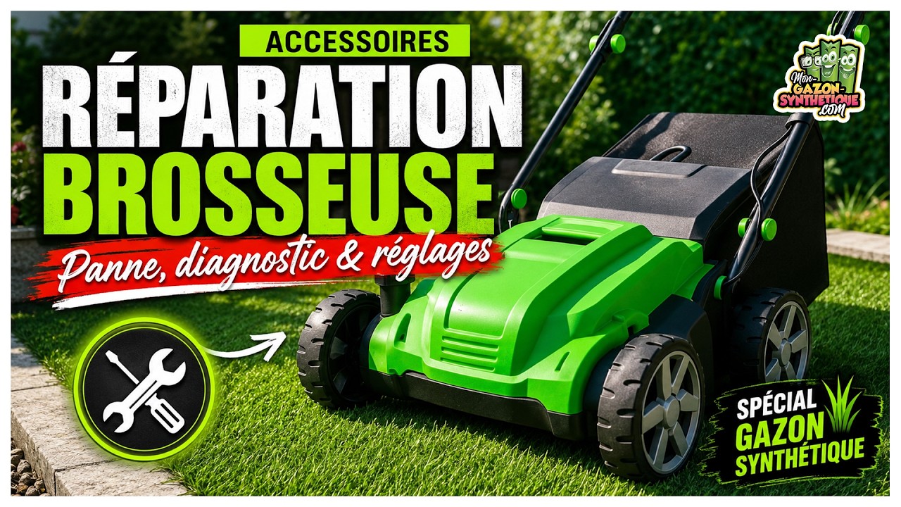 Réparation brosseuse balayeuse gazon synthétique : panne, diagnostic et réglages — tuto complet