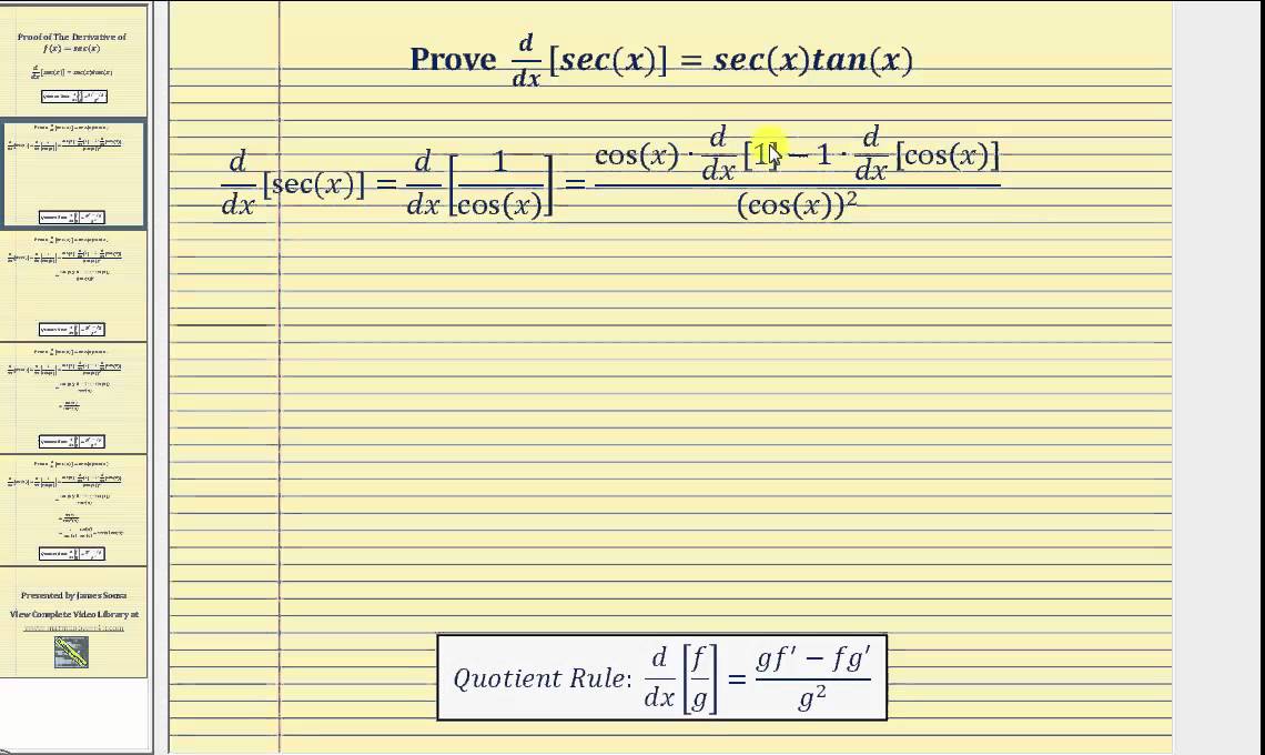 Proof - The Derivative of Secant:  d/dx[sec(x)]