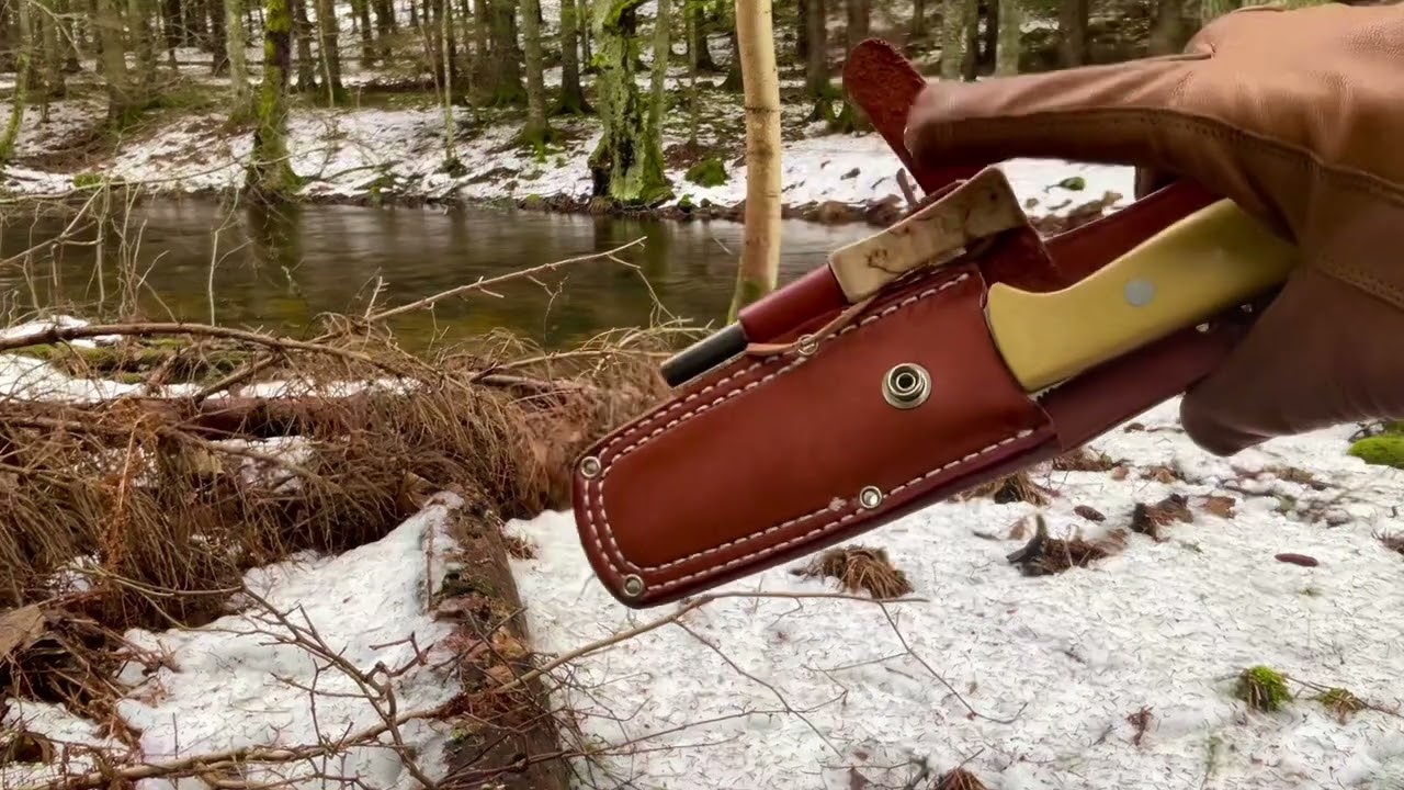 Bark River Bravo 1.25 by a trout stream. Feathersticks, batoning etc.