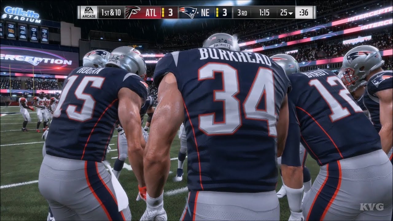 Madden NFL 19 - New England Patriots vs Atlanta Falcons - Rain Gameplay (HD) [1080p60FPS]