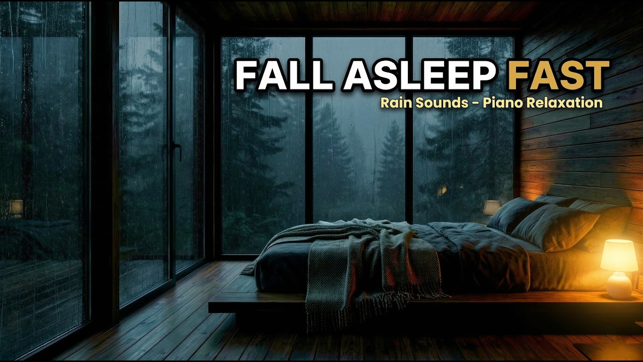 Slow Piano & 🌧️ Rain Ambience with Light Thunder | Fall Asleep Faster
