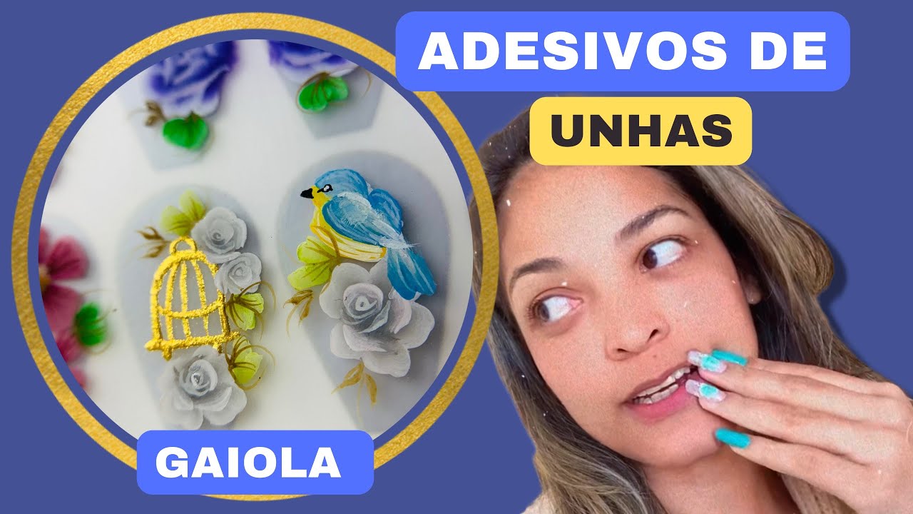 Adesivos de unhas gaiola, passarinho e rosas