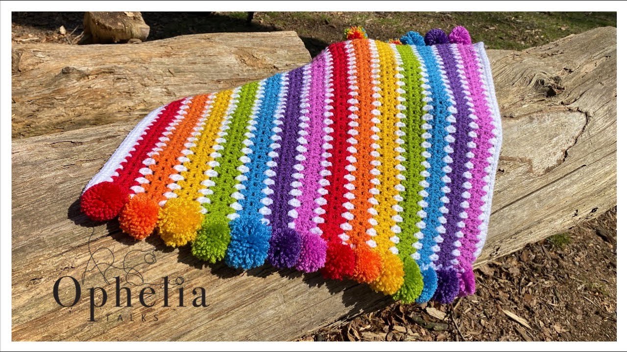 Crochet Blanket with PomPom Edging // Ophelia Talks Crochet