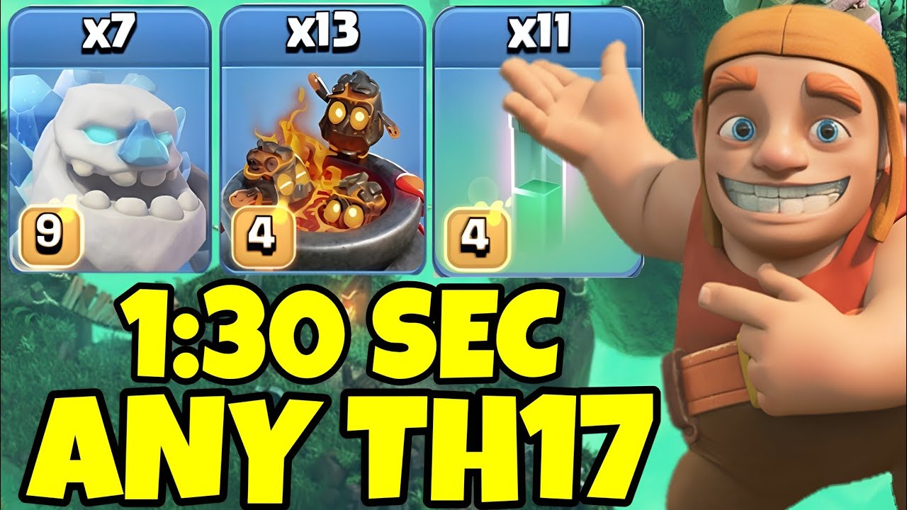 TH17 ice golem + Furnace + RC Charge Attack Strategy | TH17 Attack Strategies (Clash of Clans)