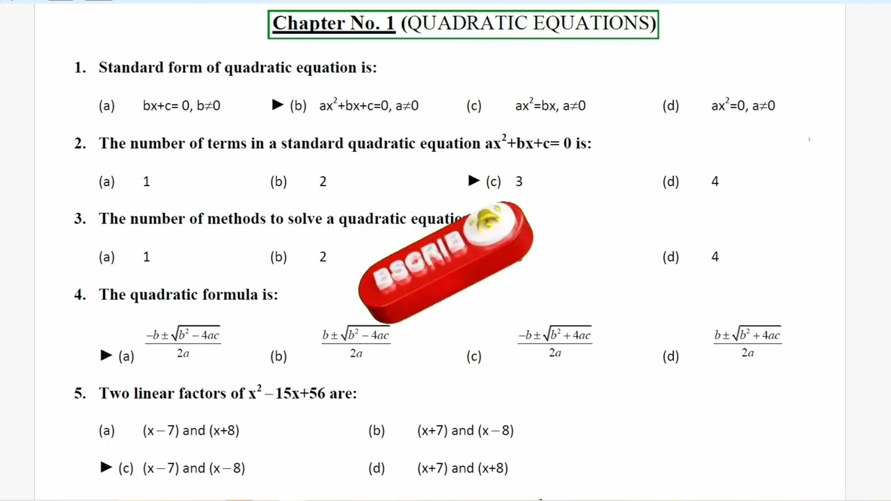 Class 10 Maths Full Unit 1 Quadratic Equations | SLO Based MCQs | Punjab & KPK Boards