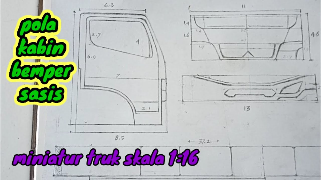 pola miniatur truk canter skala 16 // kabin, bemper, dan sasis
