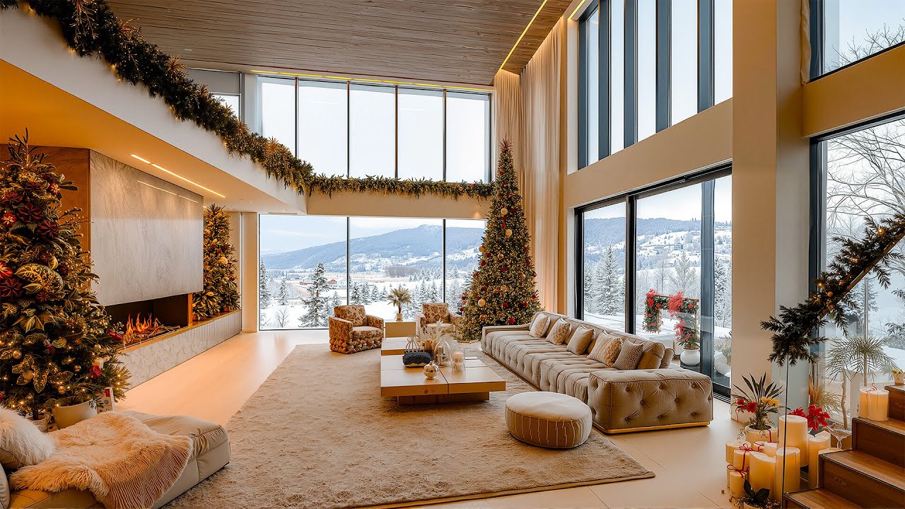 Cozy Jazz In A Luxurious Apartment Overlooking A Winter Valley - Soothing Jazz And A Warm Fireplace