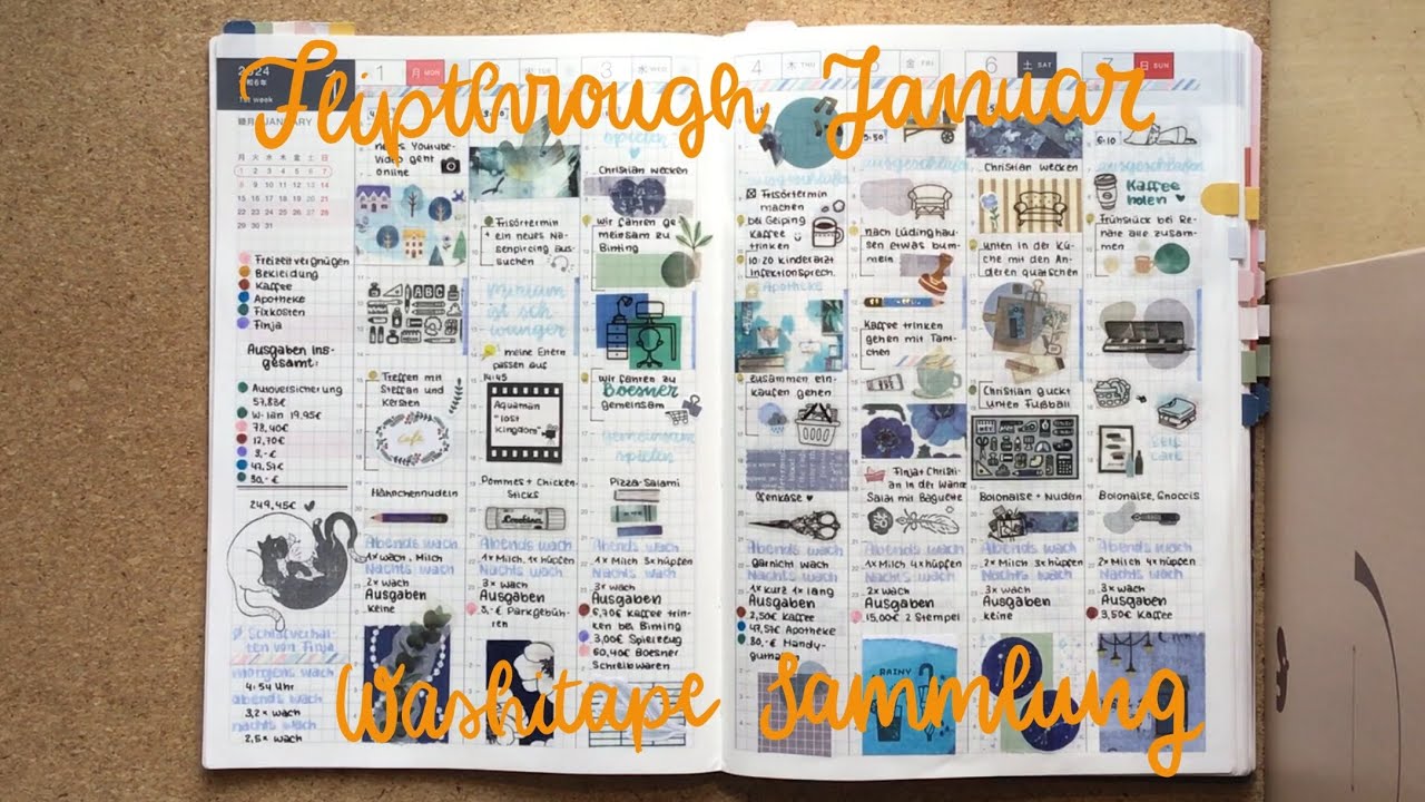 Hobonichi, Bullet Journal, Flipthrough Januar, Washitape-Sammlung