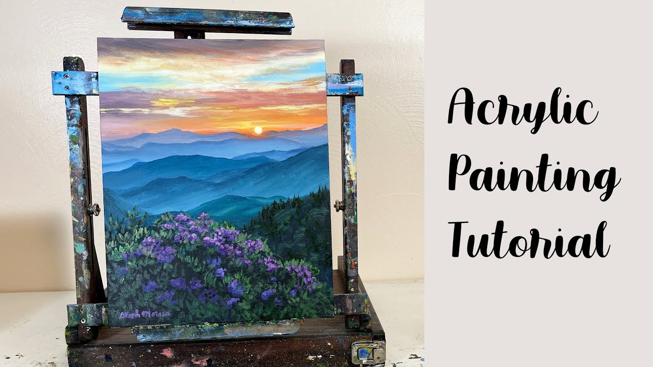 Smoky Mountain Sunset Acrylic Painting Tutorial REAL TIME FOR BEGINNERS