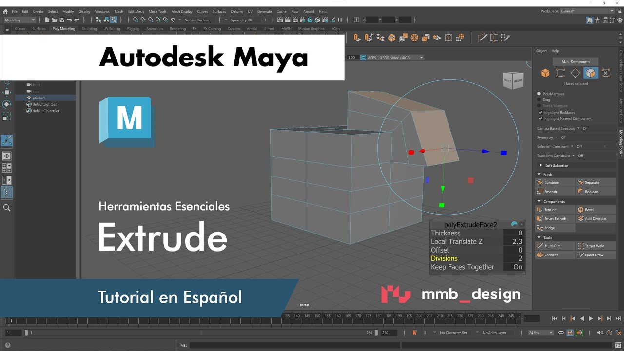 Herramienta Extrude - Comenzando con Autodesk Maya en 2025