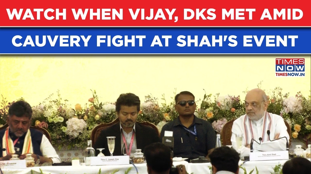 Tamil Nadu's Vijay, Karnataka CM DK Shivakumar Face-to-Face At Amit Shah's Meet Amid Cauvery Fight