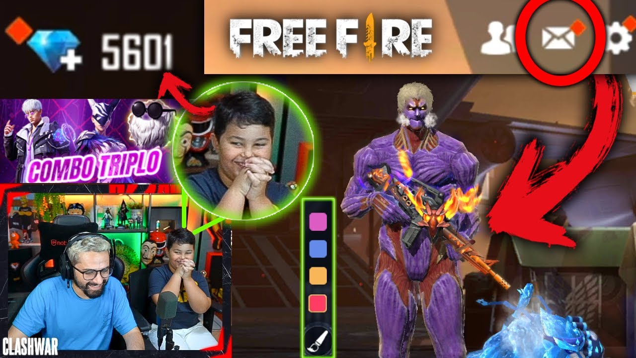 UM INSCRITO DE 8 ANOS VEIO NA MINHA CASA E GANHOU OS MELHORES ITENS NO FREE FIRE!!