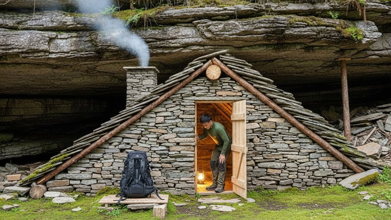20 Days Built a Secret Underground Shelter, Cozy stone house / from start to finish
