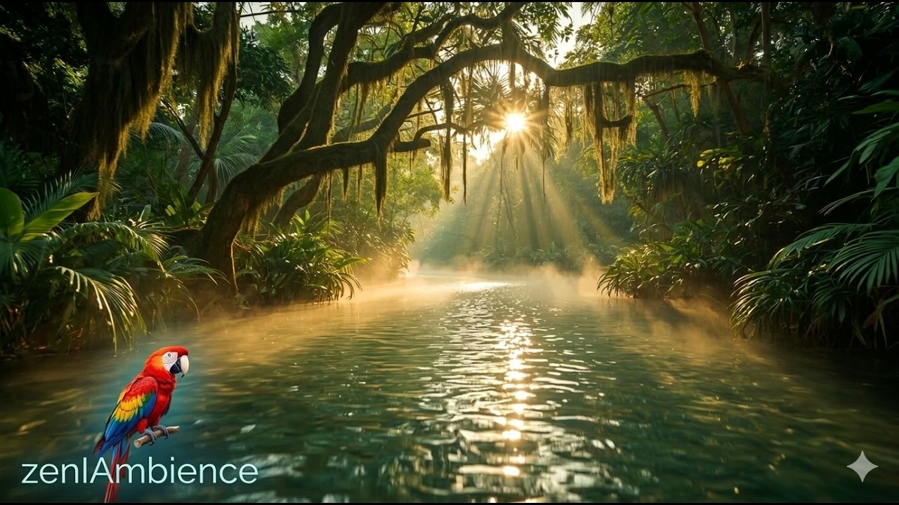 MISTY JUNGLE 🦜 Soft Sunrise & Birds for Mental Clarity